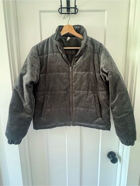 Mia and Tess Corduroy Puffer Jacket Charcoal Gray NWOT